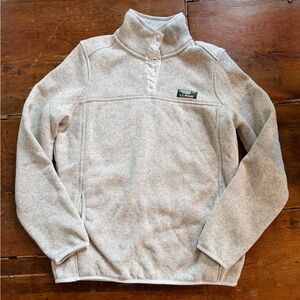 L.L. Bean Cream Heather Snap-Placket Fleece Pullover